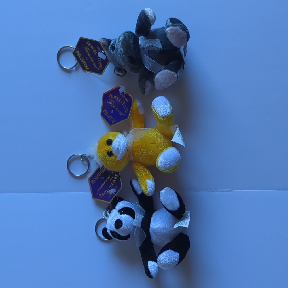 Kellytoy Plush Keychain Panda Hippo Chic 1999 Tags Original Jewel-Tone Treasures